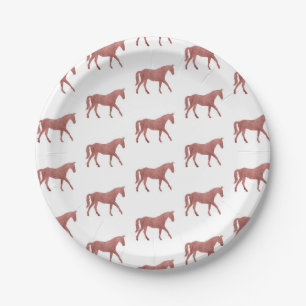 Assiettes En Carton Cheval Quarter Horse Américain Aquarelle Marron Éq