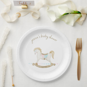 Assiettes En Carton Cheval Rocher bleu rose Baby shower neutre pour le