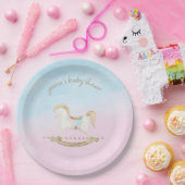 Assiettes En Carton Cheval Rocher bleu rose Baby shower neutre pour le (Fête)