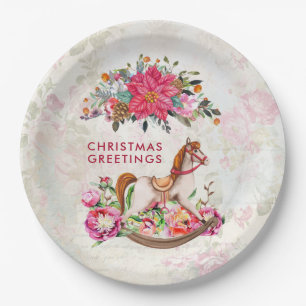 Assiettes En Carton Cheval rocheux victorien et Poinsettia Noël
