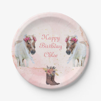 Assiettes En Carton Cheval rose Fleur Plaques Papier Anniversaire