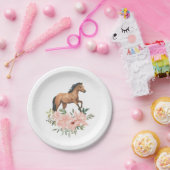 Assiettes En Carton Cheval rose Floral fête d'anniversaire (Fête)