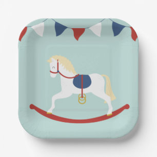 Assiettes En Carton Cheval rouge et bleu Rocking