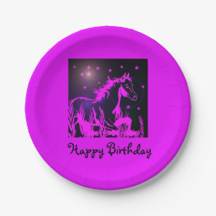 Assiettes En Carton cheval sauvage rose graphique, personnalisée