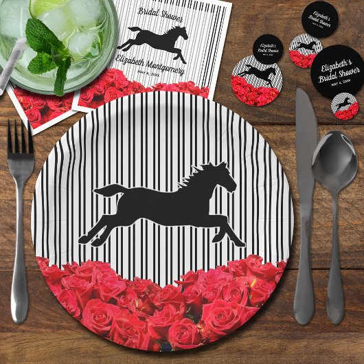 Assiettes En Carton Cheval Silhouette Roses rouges Derby Fête des mari