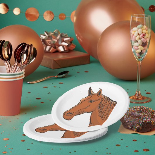 Assiettes En Carton Cheval Tête Brown Animal de ferme