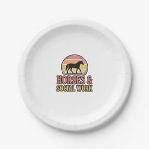 Assiettes En Carton Cheval & Travail Social Retro Sunset Vector Design