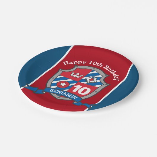 Assiettes En Carton Chevalier bouclier oiseau 10e anniversaire plaque  (Angle)