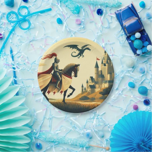Assiettes En Carton Chevalier médiéval/dragon/château fantastique (Fête)