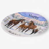 Assiettes En Carton Chevaux Appaloosa De Baie Brown En Neige (Angle)