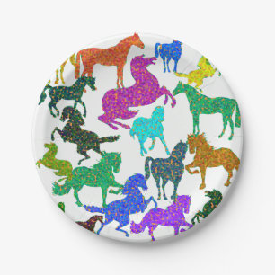 Assiettes En Carton Chevaux Arc-en-ciel - "Folle de chevaux !"
