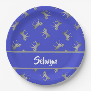 Assiettes En Carton Chevaux d'argent sur bleu