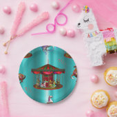 Assiettes En Carton Chevaux de carrousel en bleu (Fête)