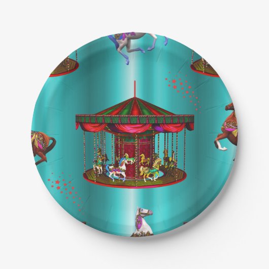 Assiettes En Carton Chevaux de carrousel en bleu (Devant)