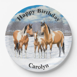 Assiettes En Carton Chevaux De Peinture En Peau De Bouche Dans La Neig