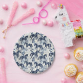 Assiettes En Carton Chevaux de Toile Bleu foncé sans couture (Fête)