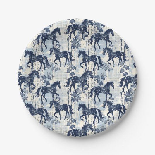 Assiettes En Carton Chevaux de Toile Bleu foncé sans couture (Devant)
