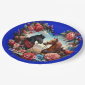 Assiettes En Carton Chevaux en bleu coeur (Angle)