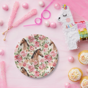 Assiettes En Carton Chevaux Jolies Roses Roses Roses Florales Annivers
