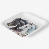 Assiettes En Carton Chevaux noir et blanc en aquarelle (Angulaire)