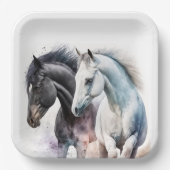 Assiettes En Carton Chevaux noir et blanc en aquarelle (Recto)