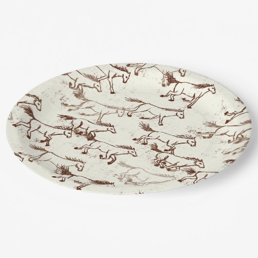 Assiettes En Carton Chevaux sauvages Plaques en papier Brown et ivoire (Angle)
