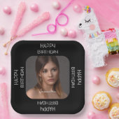 Assiettes En Carton Cheveux noirs personnalisés Script de nom photo (Fête)