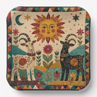Assiettes En Carton Chèvres fantaisistes Art populaire