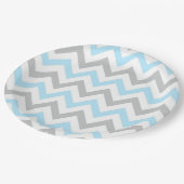 Assiettes En Carton Chevron bleu-clair et gris - moderne, garçon (Angle)