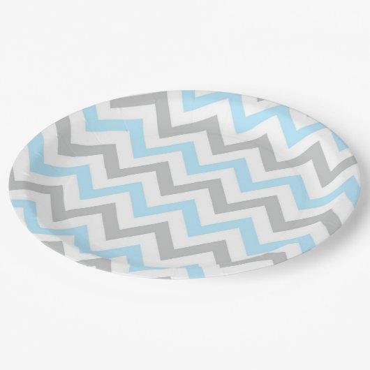 Assiettes En Carton Chevron bleu-clair et gris - moderne, garçon (Angle)