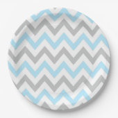 Assiettes En Carton Chevron bleu-clair et gris - moderne, garçon (Devant)