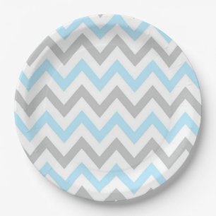 Assiettes En Carton Chevron bleu-clair et gris - moderne, garçon