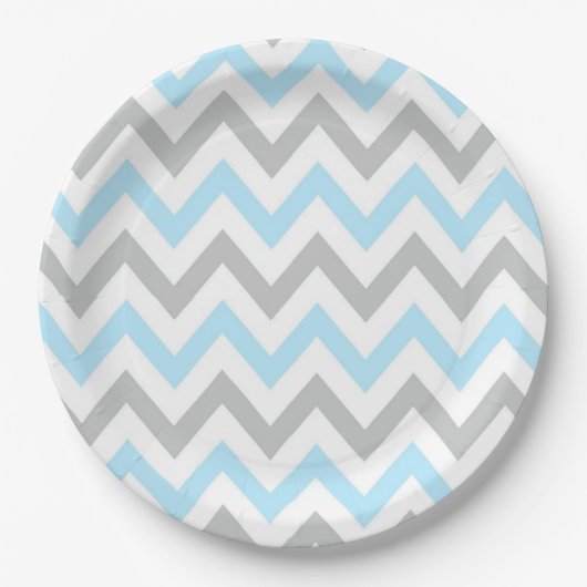 Assiettes En Carton Chevron bleu-clair et gris - moderne, garçon (Devant)