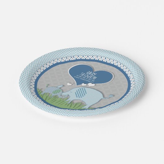 Assiettes En Carton Chevron Motif Elephant Coeurs Baby Boy Douche (Angle)