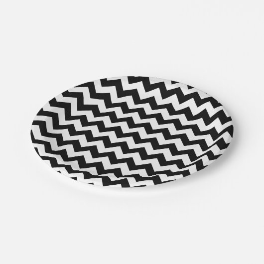 Assiettes En Carton Chevron noir et blanc classique (Angle)