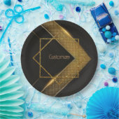 Assiettes En Carton Chevron Noir Et Or (Fête)