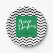 Assiettes En Carton Chevron vert et noir, Joyeux Noël personnalisé (Devant)