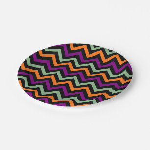 Assiettes En Carton Chevron vertical citrouille, violet, vert et noir