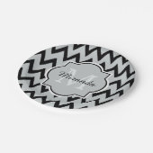Assiettes En Carton Chevron Zigzag Nom et Monogramme de Black Grey ten (Angle)