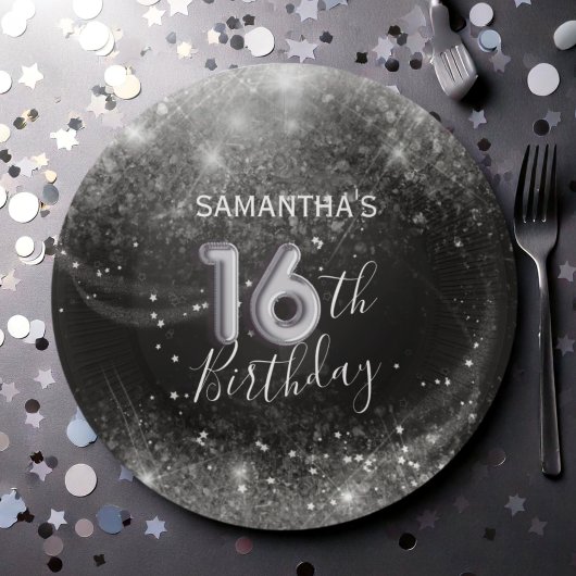 Assiettes En Carton Chic 16e anniversaire Parties scintillant d'argent