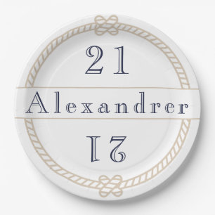 Assiettes En Carton Chic 21e Anniversaire Or Tan Nautique Nom Classiqu