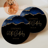 Assiettes En Carton Chic Agate Geode Blue Gold 60e fête d'anniversaire