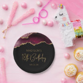 Assiettes En Carton Chic Agate Geode Bourgogne Gold 18ème anniversaire (Fête)