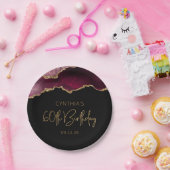 Assiettes En Carton Chic Agate Geode Bourgogne Gold 60e fête d'anniver (Fête)