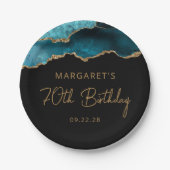 Assiettes En Carton Chic Agate Geode Gold Turquoise 70e fête d'anniver (Devant)