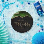 Assiettes En Carton Chic Agate Geode Green Gold 70e fête d'anniversair (Fête)