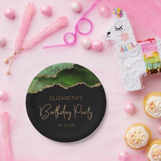 Assiettes En Carton Chic Agate Geode Hunter Green Gold fête d'annivers (Fête)