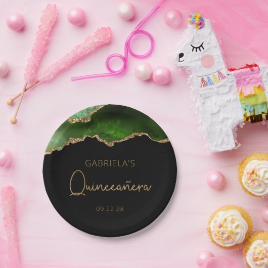 Assiettes En Carton Chic Agate Géode Vert Or Quinceañera (Fête)