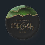 Assiettes En Carton Chic Agate Hunter Green Gold 90th Birthday Party<br><div class="desc">Ces plaques élégantes et glamour de 90e anniversaire de fête d'anniversaire présentent une image aquarelle d'une géode d'agate dans les tons vert chasseur avec des reflets de parties scintillant en faux or. Les mots "90th Birthday" apparaissent dans la parties scintillant en faux or dans une police décorative moderne d'écriture manuscrite....</div>