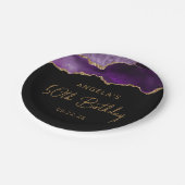 Assiettes En Carton Chic Agate Purple Gold 50e fête d'anniversaire (Angle)